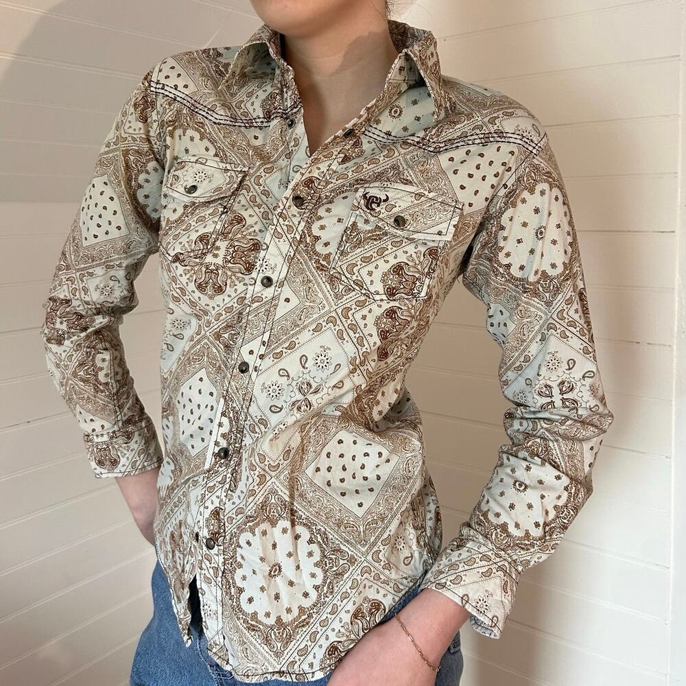 Cowboy Hardware paisley snap button up collared dress shirt